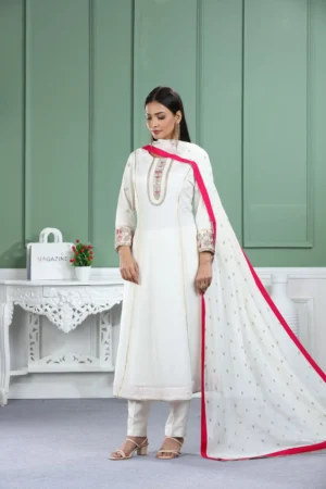 Offwhite Chinon Velvet Kali Kurta Set