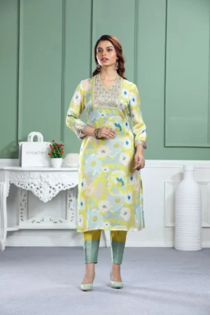 Lime Radiance A-Line Kurta Set